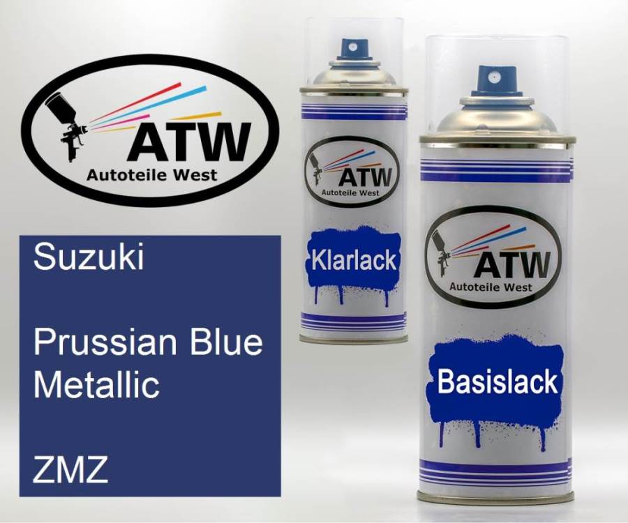 Suzuki, Prussian Blue Metallic, ZMZ: 400ml Sprühdose + 400ml Klarlack - Set, von ATW Autoteile West.